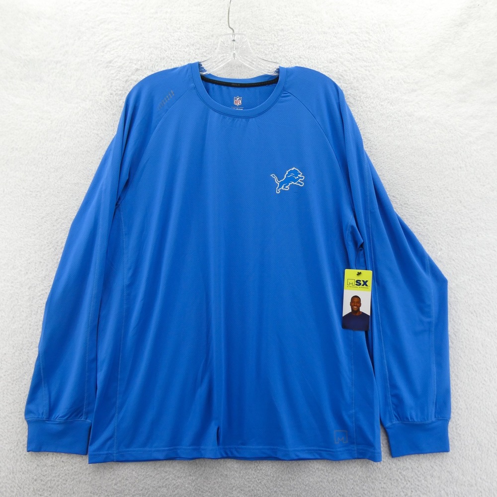 MSX Shirt Mens Large Detroit Lions Blue Long Sleeve Michael Strahan Performance